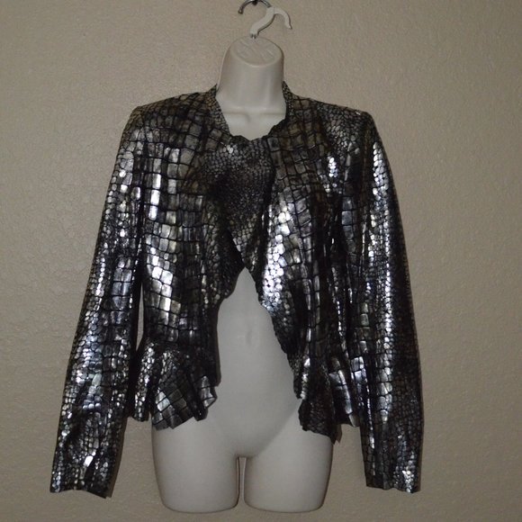 NWOT $1313 Sz 36 2 XS S Isabel Marant Black Croc Print Leather Silver Jacket - Picture 5 of 11